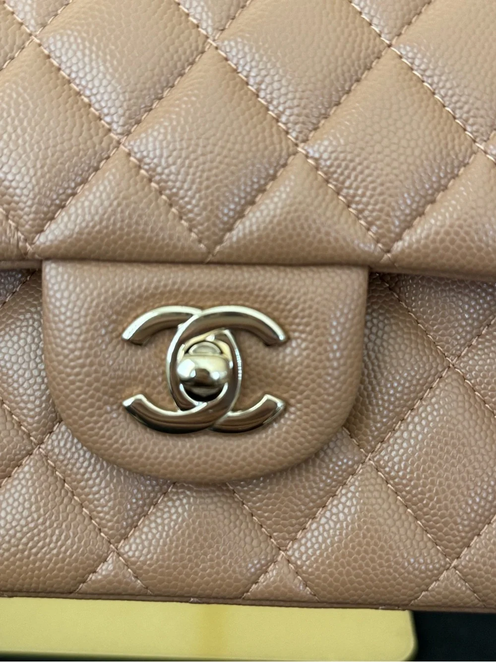 Chanel Quilted Caviar Classic small Double Flap bag in a caramel tone